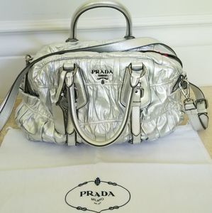 PRADA silver handbag mint no rips stains or marks